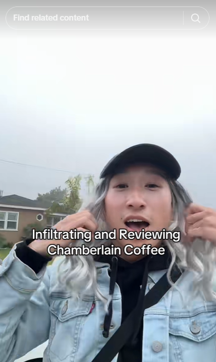 Screenshot of a TikTok video discussing chamberlain coffee whitewashing