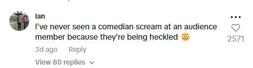 Screenshot of a TikTok comment about natalie cuomo response to heckler