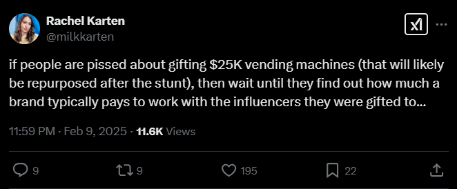 Screenshot from X post discussing poppi soda vending machine