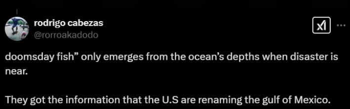 Screenshot of an X post discussing the doomsday fish