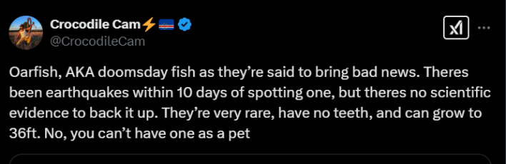 Screenshot of an X post discussing the doomsday fish