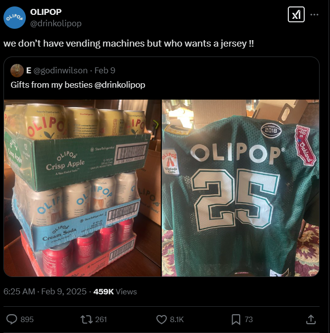 Screenshot from X post discussing poppi soda vending machine