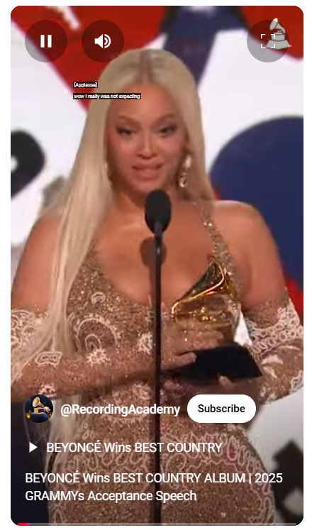 Screenshot of YouTube Short from Grammys beyonce grammys meme