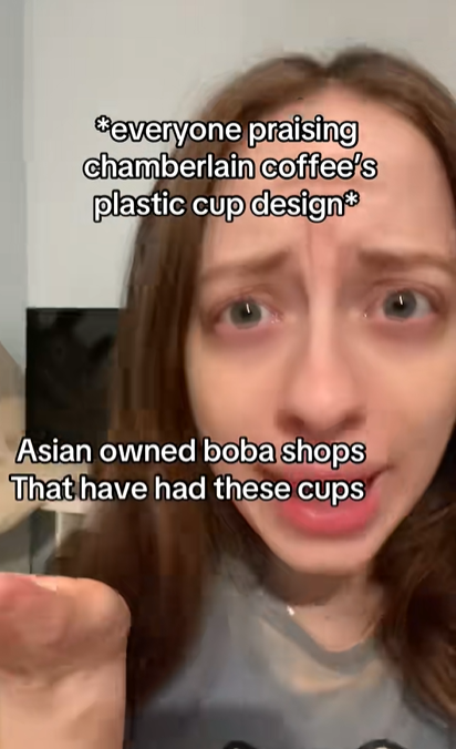 Screenshot of a TikTok video discussing chamberlain coffee whitewashing