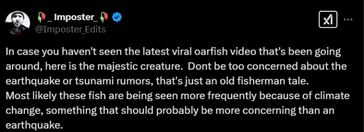 Screenshot of an X post discussing the doomsday fish