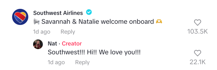 Southwest comment TikTok