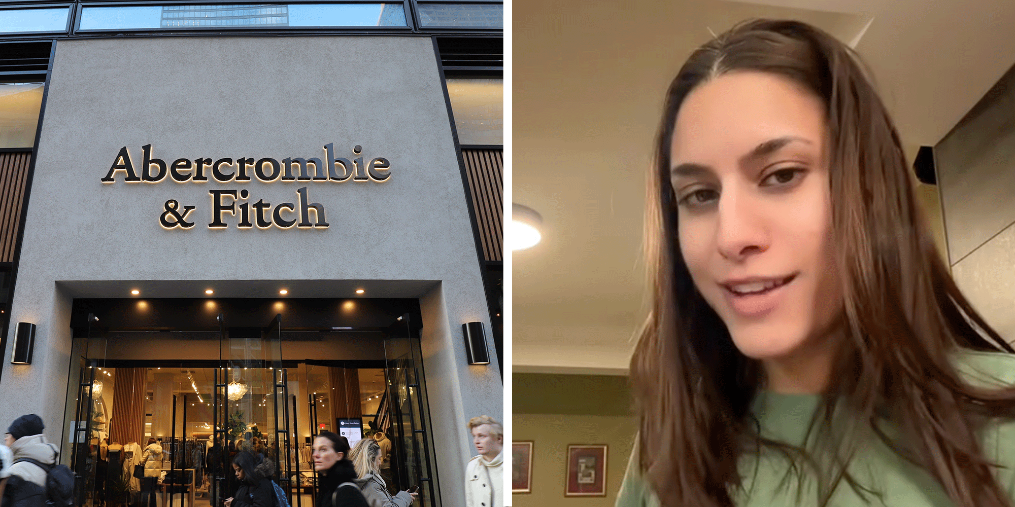 A photo of the Abercrombie & Fitch store in New York City; Screenshot of Tiktok user @knetooo