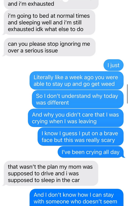 Text messages between a woman and her boyfriend about an abortion appointment.