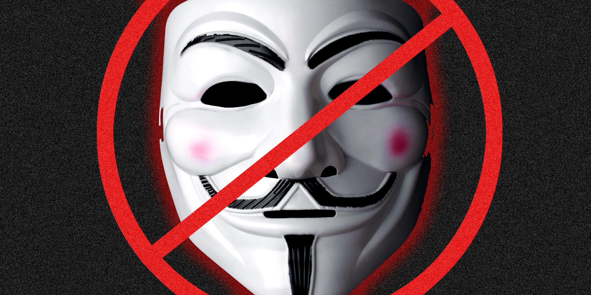 guy fawkes mask with an no sign over it