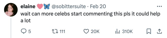 Twitter reaction to the Billie Eilish AI TikTok video. Text reads, "wait can more celebs start commenting this pls it could help a lot"