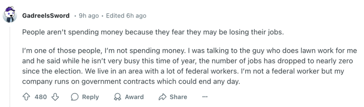 people aren't spending money comment