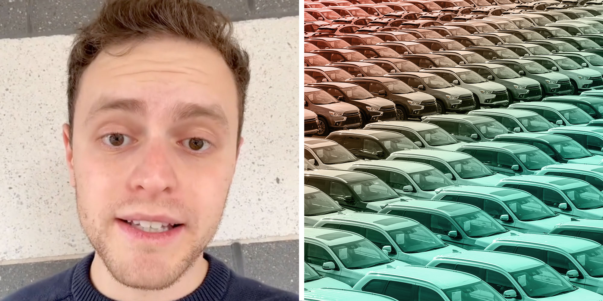 Screenshot of Tiktok user @aaronparnas1; Photo of a crowded parking lot.