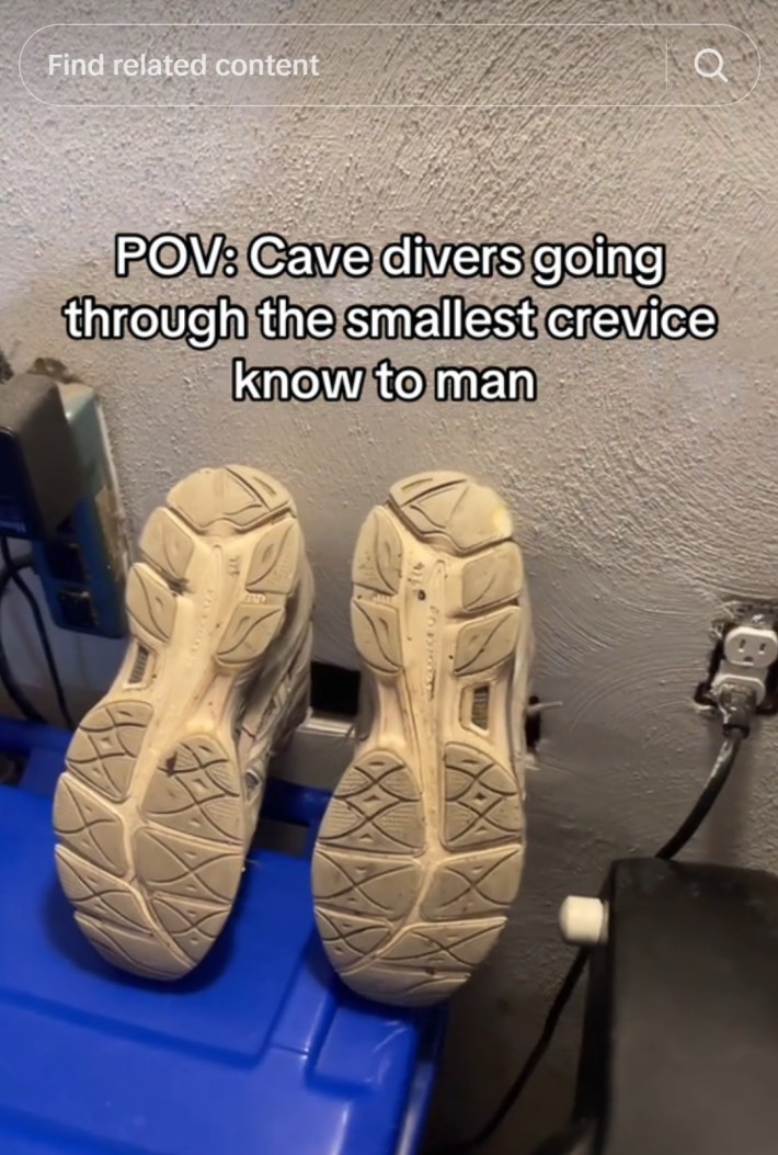 "pov: cave divers going through the smallest cervice known to man"