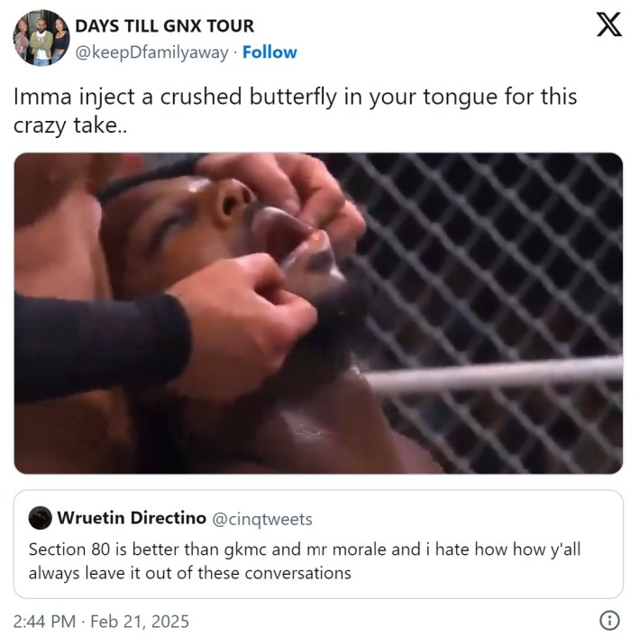 "Imma inject a crushed butterfly in your tongue for this crazy take.."