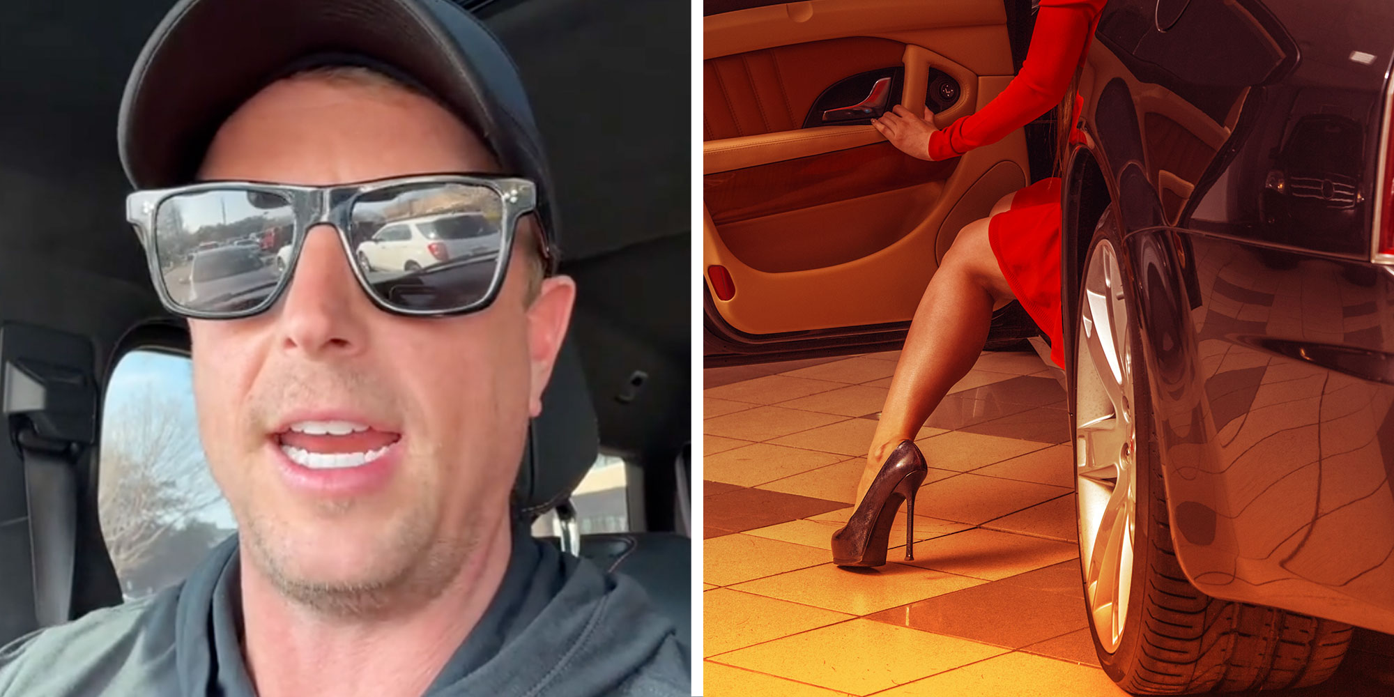 Screenshot of Tiktok user @cpbarta; Photo of a woman in heels stepping out of a car.