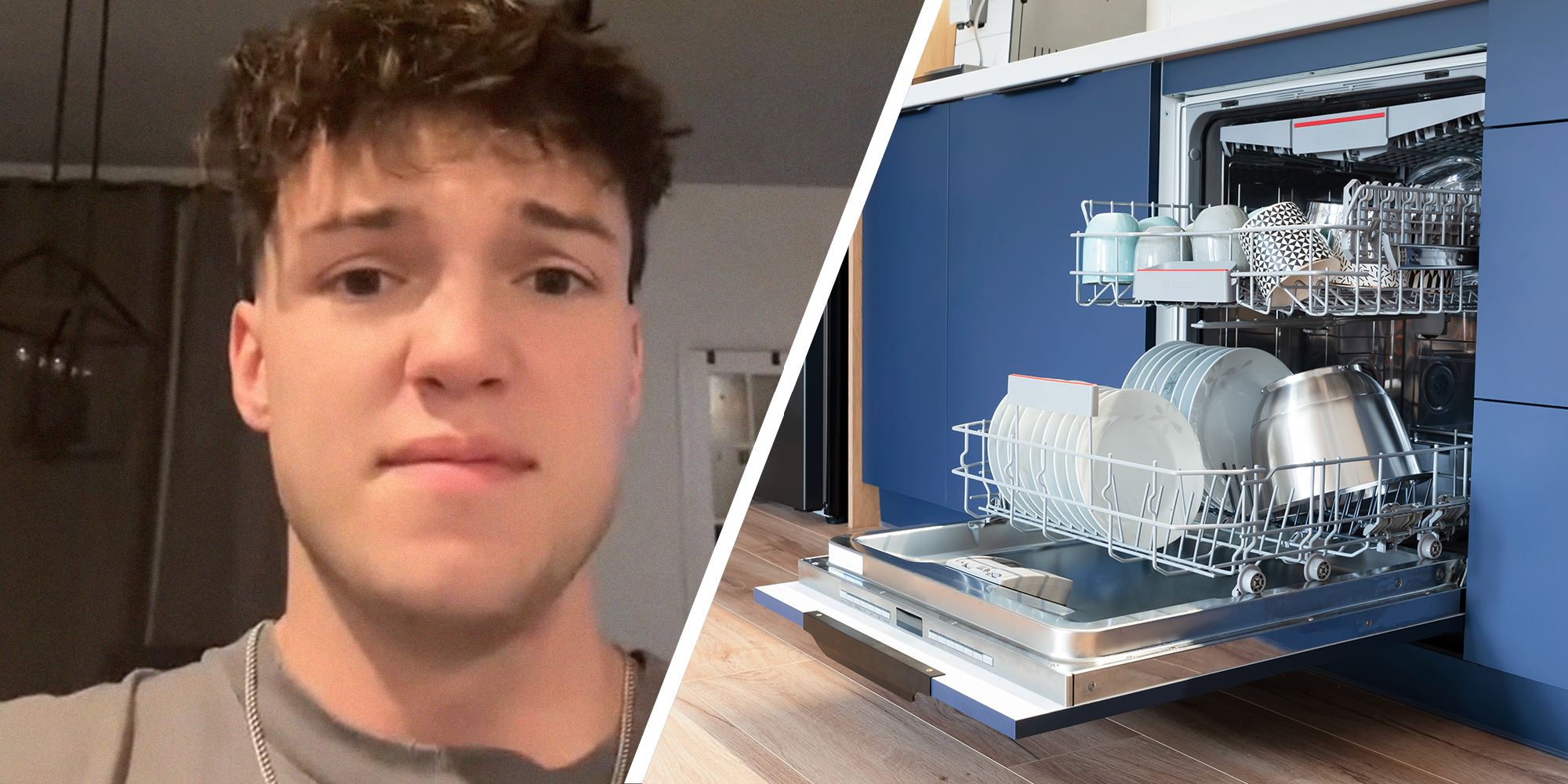 man shares feature he figured out from dishwasher(l)Dishwasher in modern blue kitchen(r)