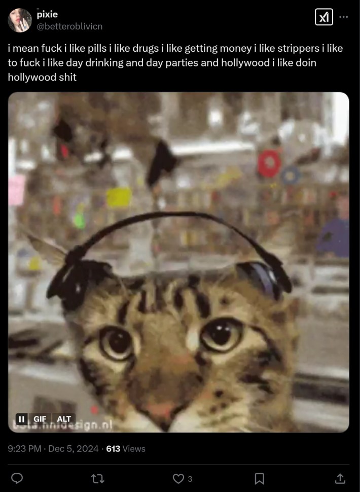 i mean fuck i like pills i like drugs i like getting money i like strippers i like to fuck i like day drinking and day parties and hollywood i like doin hollywood shit