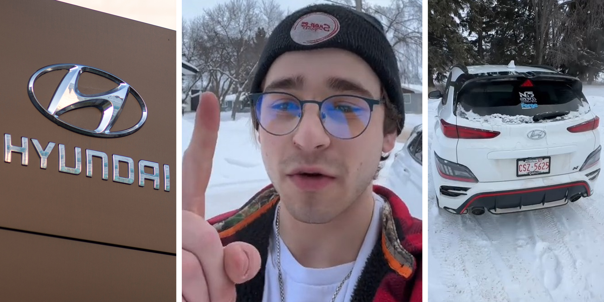 Hyundai Dealer(l) Man shares features that are missing on his Hyundai(c) Rear view of Hyundai Kona(r)