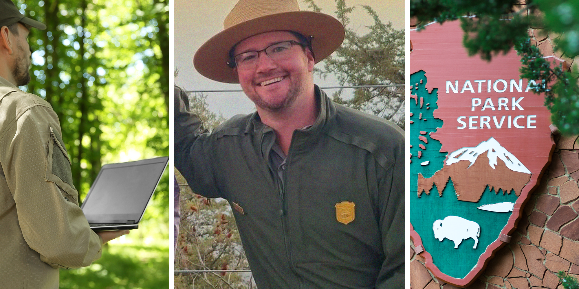 National Parks Ranger receives an alarming email(l) Park Ranger(c) Park Ranger logo(r)