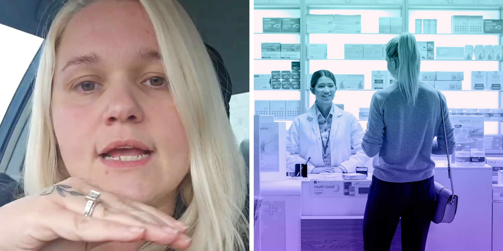 Screenshot of Tiktok user @aprilbrown735; Photo of a Pharmacy counter