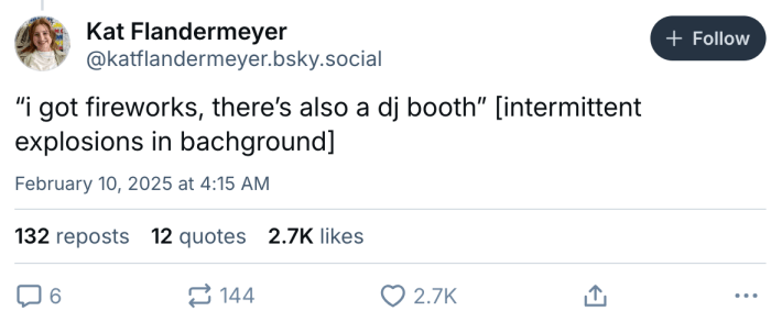 Phillies Superbowl police scanner thread, text reads, "'i got fireworks, there’s also a dj booth' [intermittent explosions in bachground]"