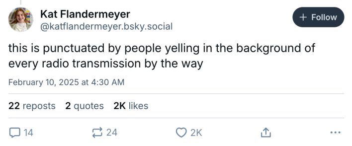 Phillies Superbowl police scanner thread, text reads, "this is punctuated by people yelling in the background of every radio transmission by the way"