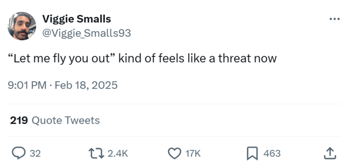 Plane crash meme, text reads, "'Let me fly you out' kind of feels like a threat now"