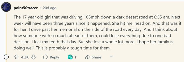 Response to a Reddit post about people who ruined their lives or others' in mere moments.