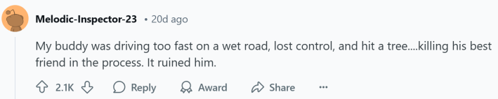 Response to a Reddit post about people who ruined their lives or others' in mere moments.