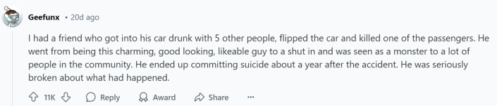 Response to a Reddit post about people who ruined their lives or others' in mere moments.