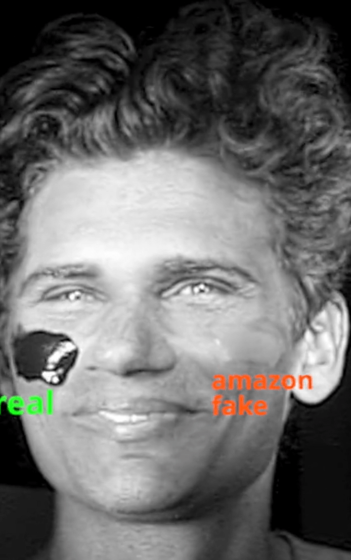 TikTok video showing a real UV sunscreen product compared to an Amazon fake.