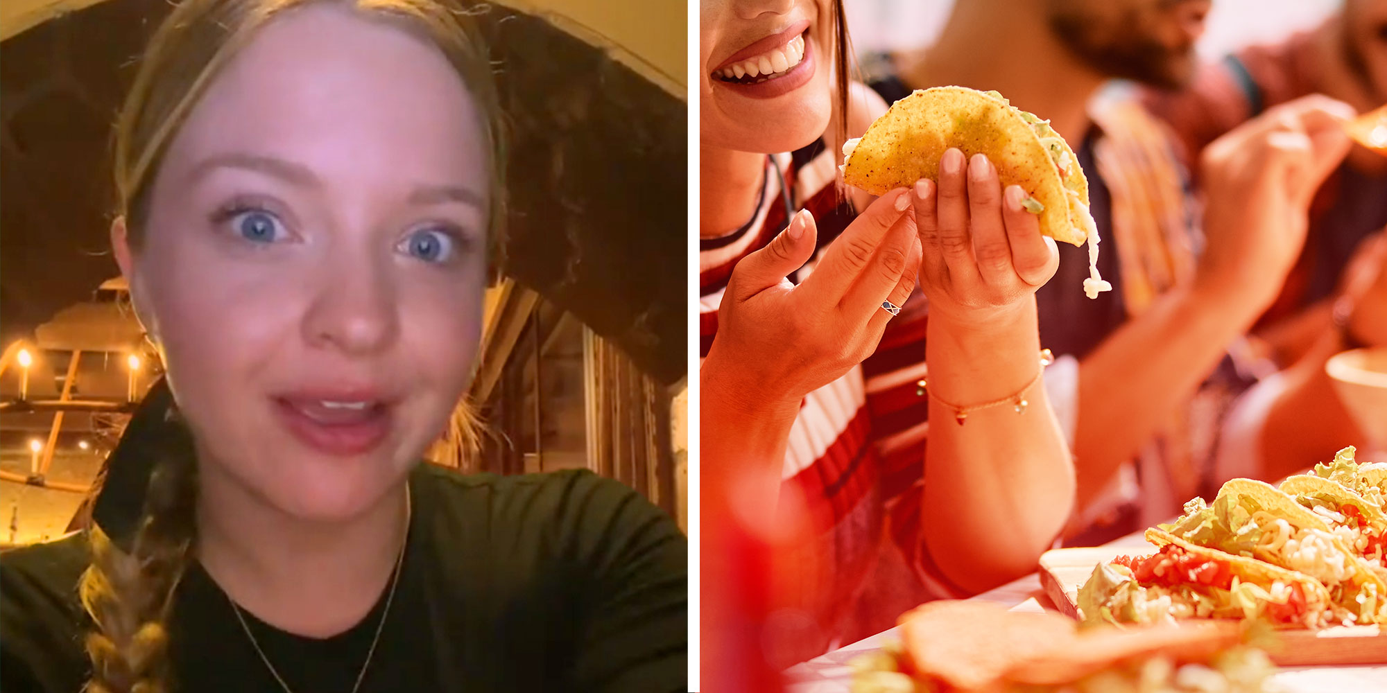 Screenshot of Tiktok user @realslimsaydie; Photo of a woman eating a spicy taco.