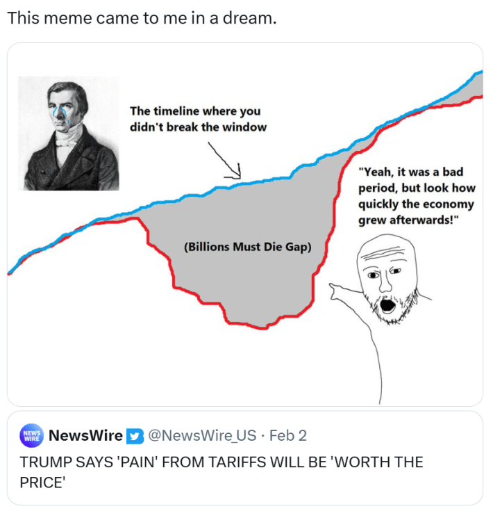 Tariff meme, text reads, "This meme came to me in a dream."
