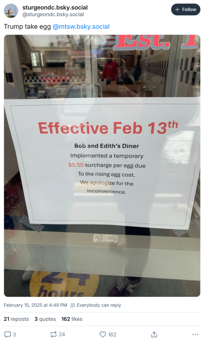 Trump take egg meme showing a surcharge on egg products.