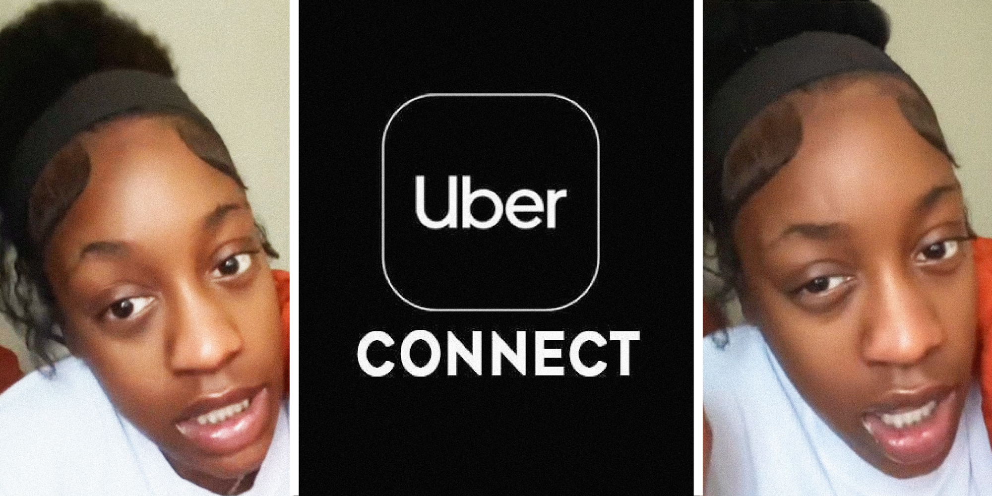 3-panel image: in the middle is the Uber Connect logo and on the sides a person explains.