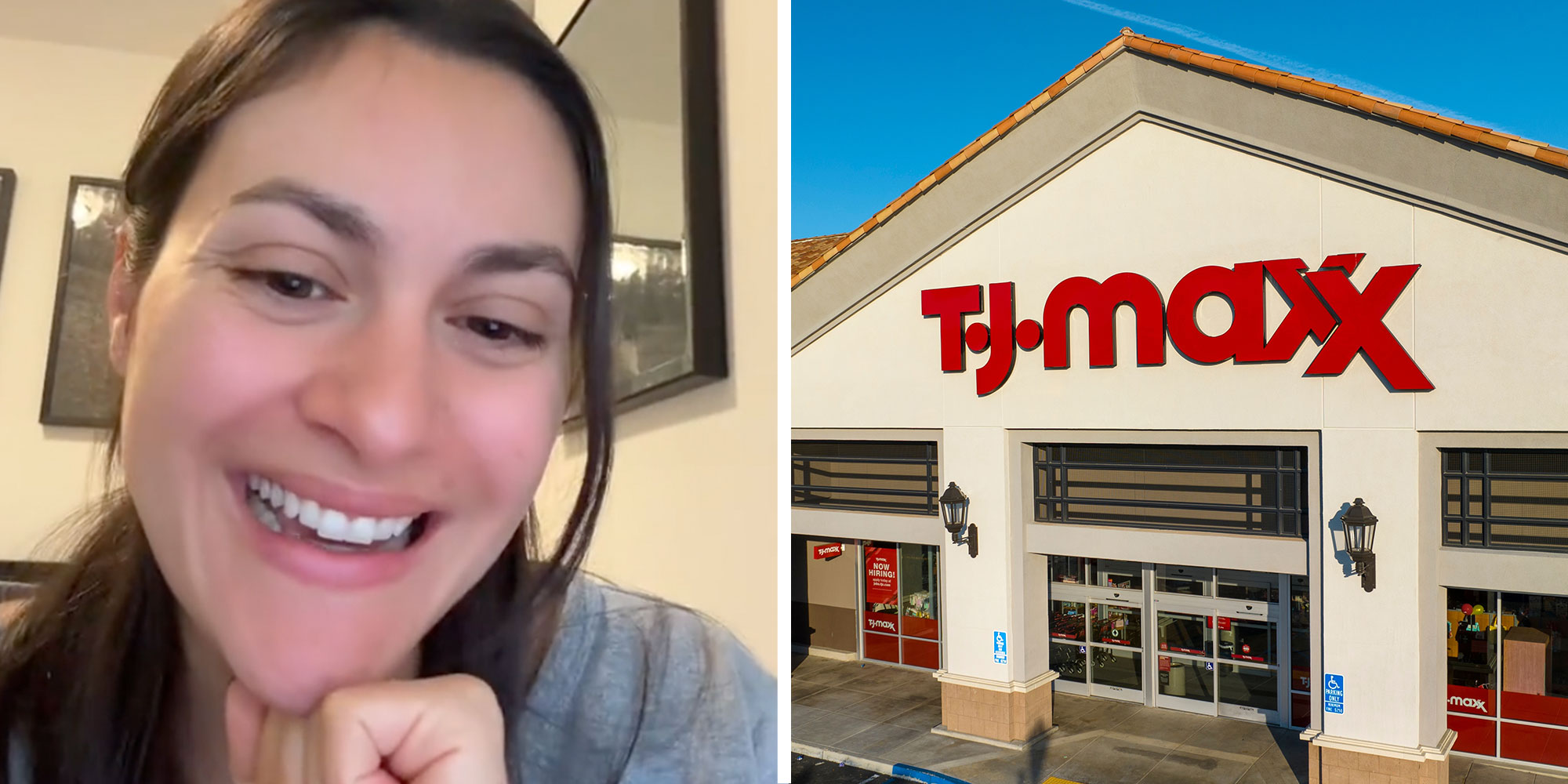 Screenshot of Tiktok user @xotaytay12; Photo of a TJ Maxx exterior.