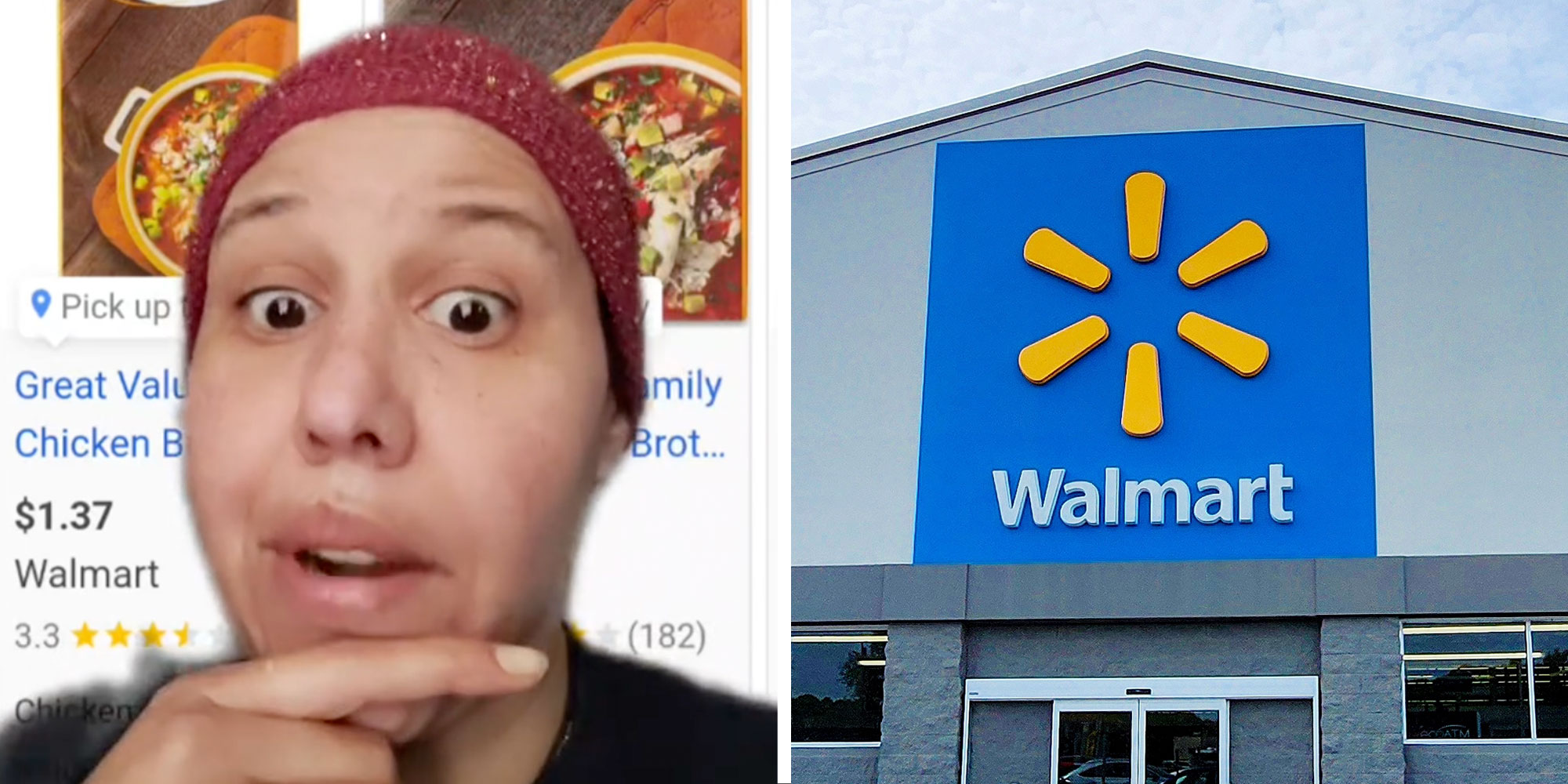 Screenshot of Tiktok user @sistatiphsfam; Photo of a Walmart exterior.