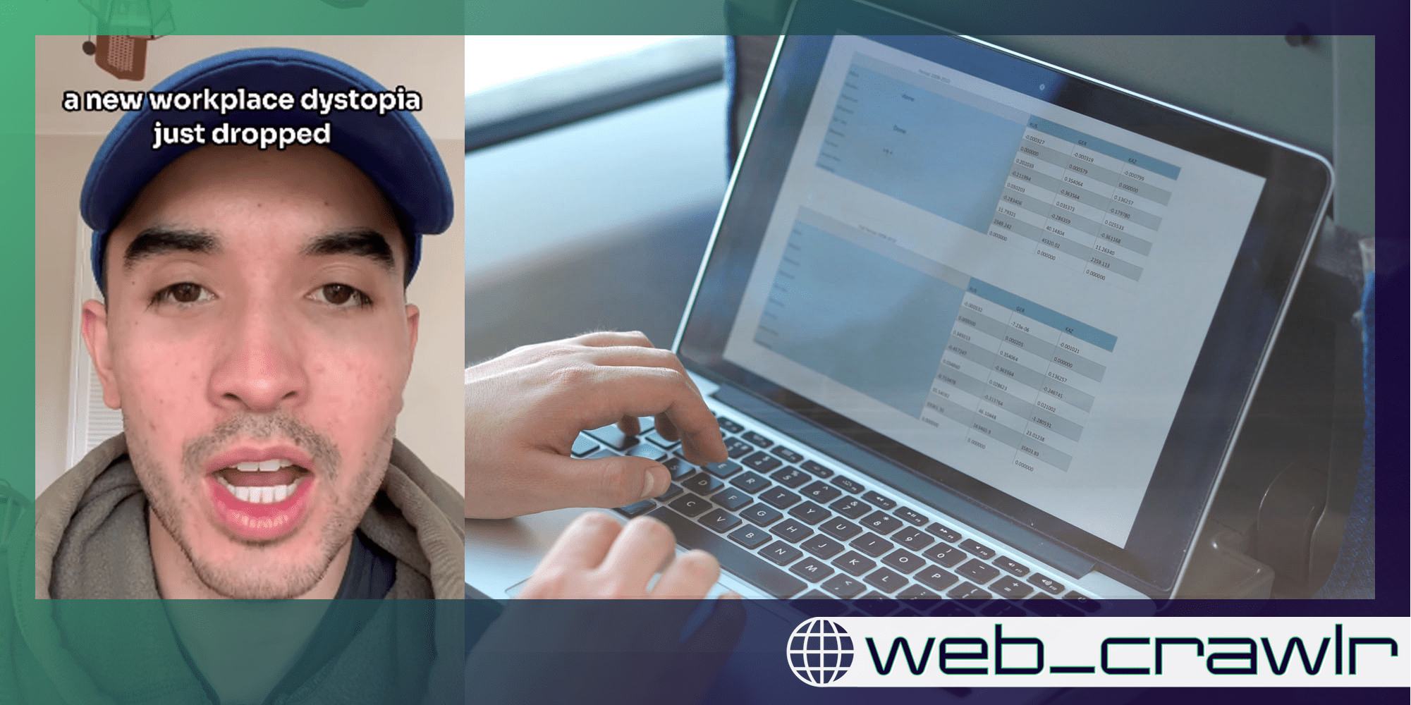 A person speaking to the camera next to a laptop. The Daily Dot newsletter web_crawlr logo is in the bottom right corner.