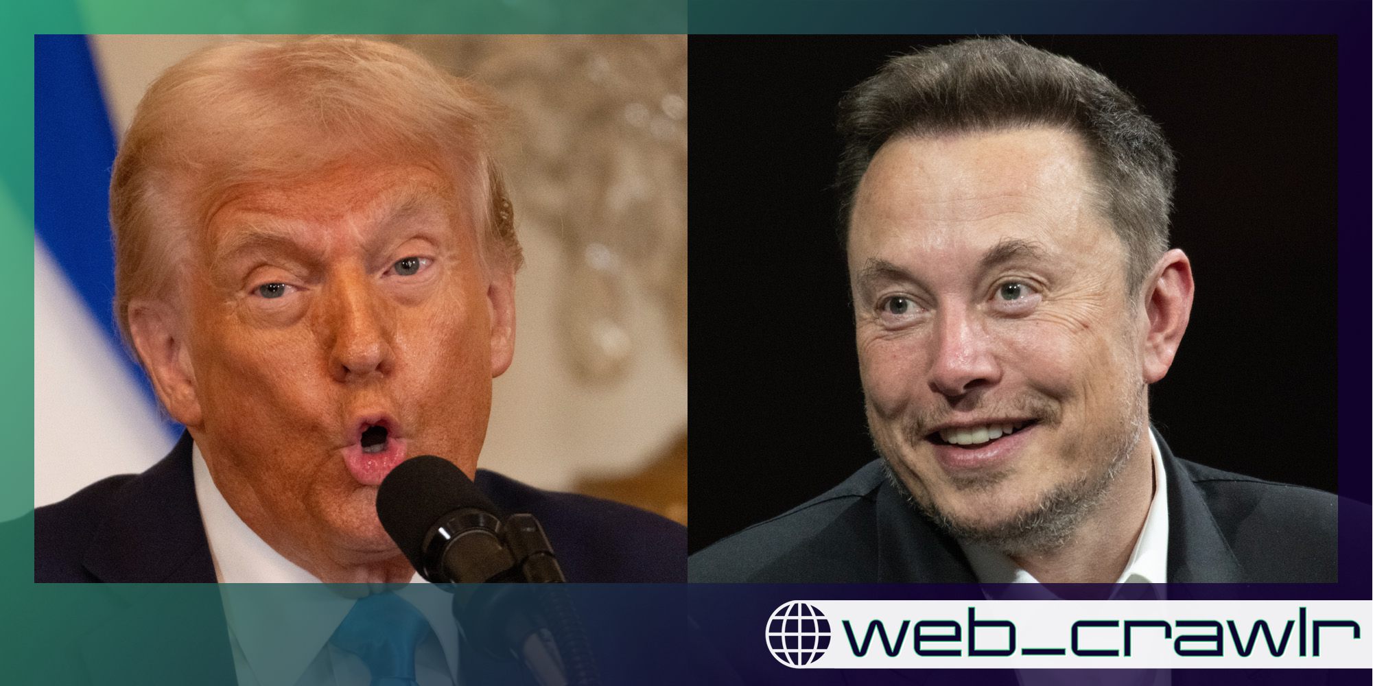 Donald Trump and Elon Musk. The Daily Dot newsletter web_crawlr logo is in the bottom right corner.