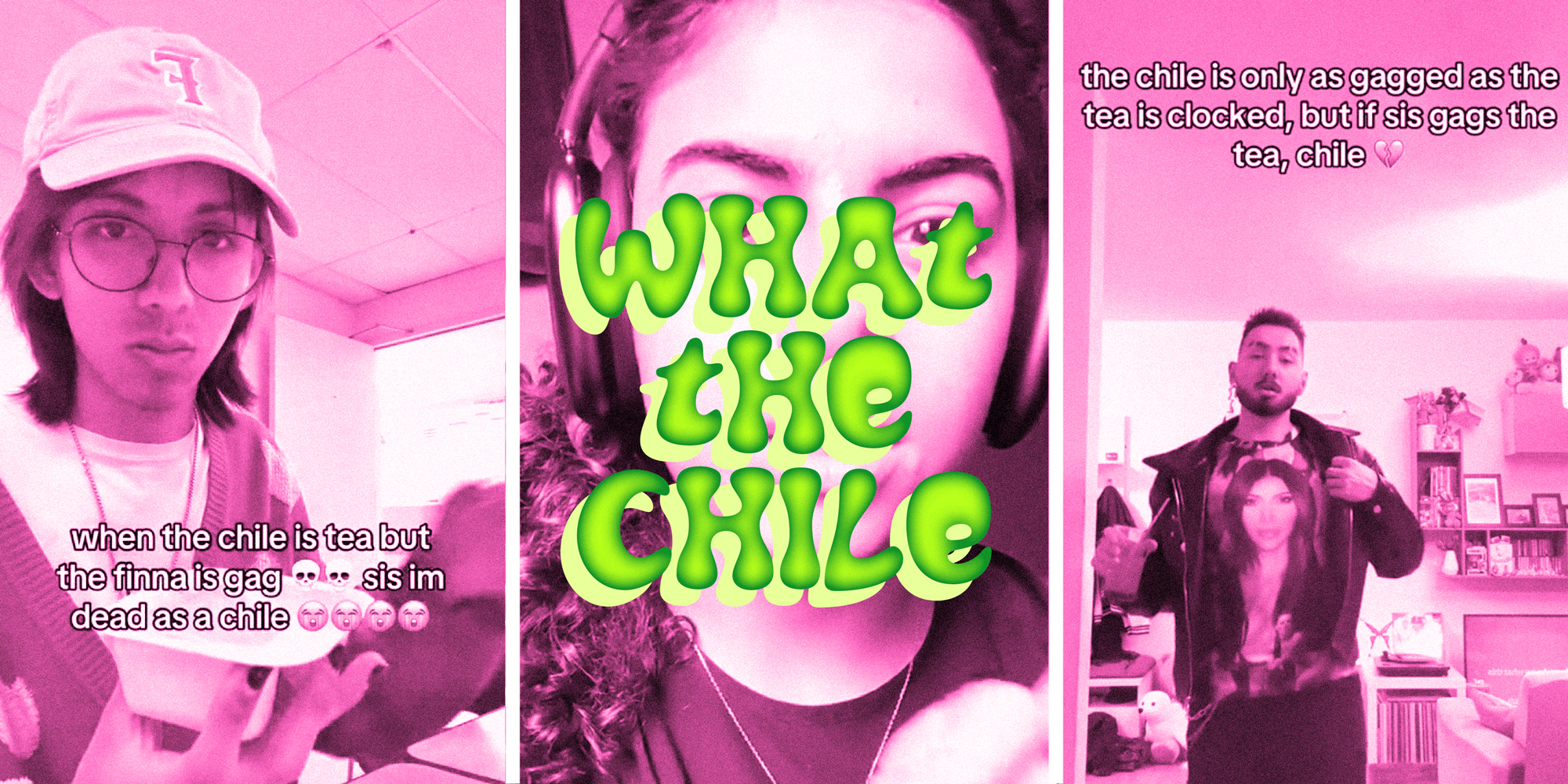 3 panel photo collage of different TikTok users explaining. Text over: what the chile.