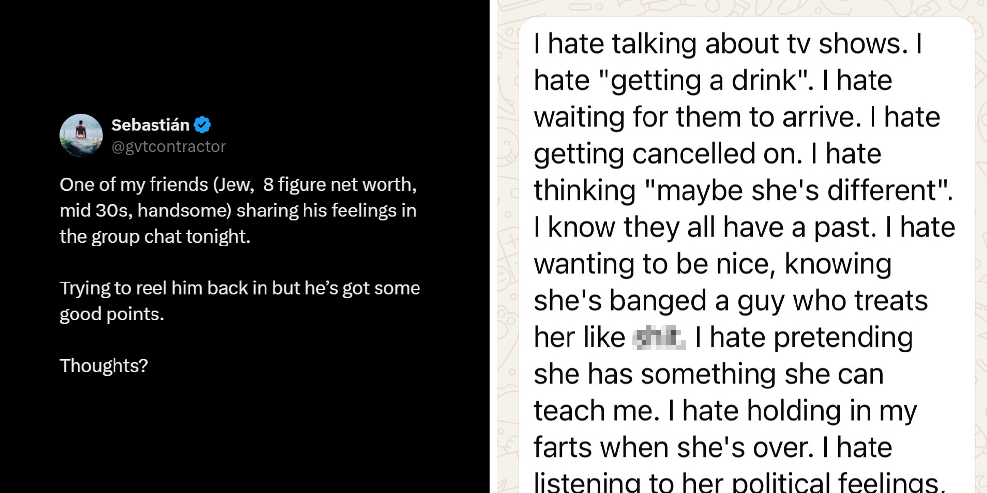 X tweets from person(l) Whatsapp Message screengrab(c)