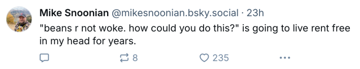 AITA woke chili reaction, text reads, "'beans r not woke. how could you do this?' is going to live rent free in my head for years."