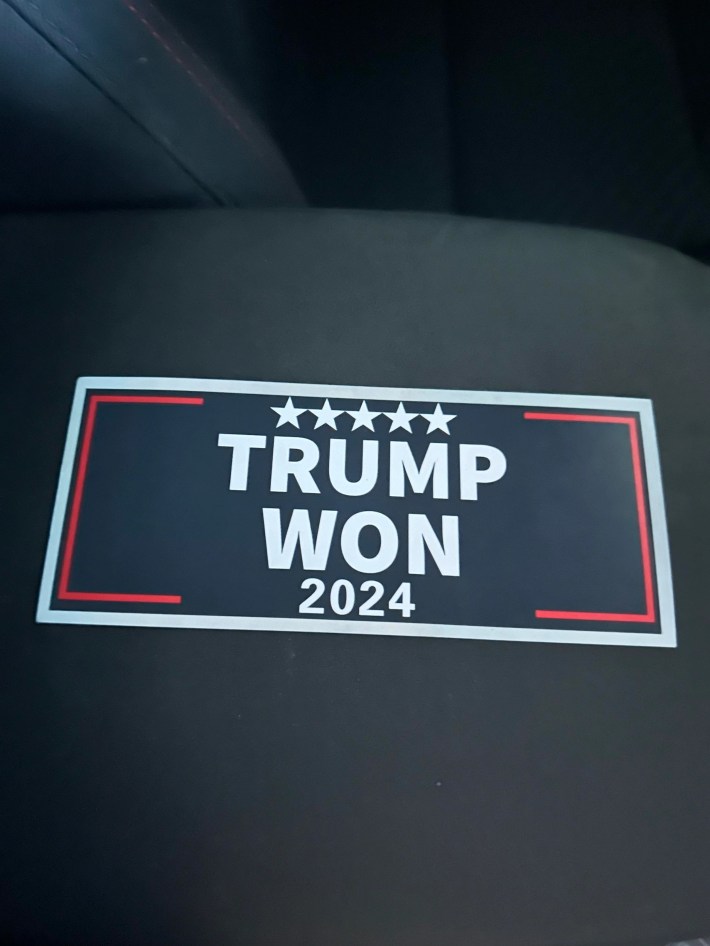 Photo of a small ad reading "Trump won 2024."