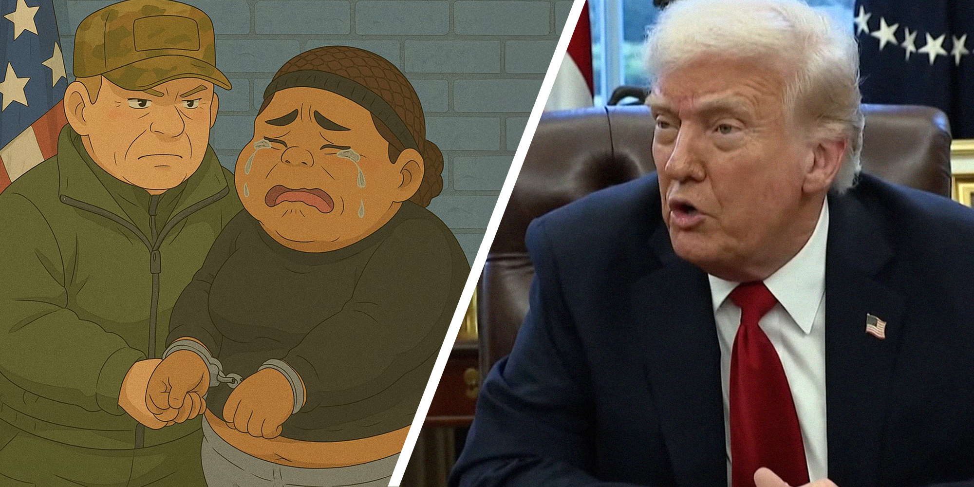 Ai generated image posted by the white house(l) Donald Trump(r)