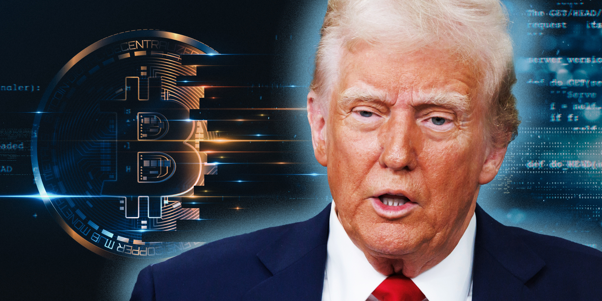 Donald Trump over bitcoin imagery