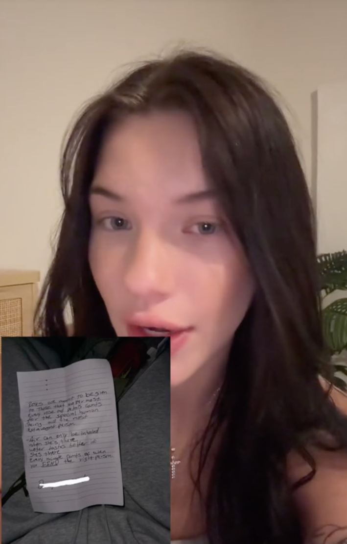 A woman sharing her gym stalking story and a creepy note