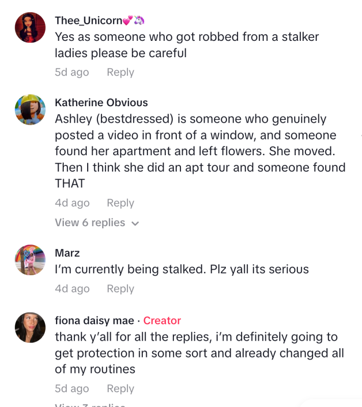 More reactions of others experiences of being stalked
