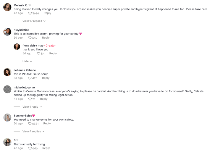 Comments on a woman's gym stalking experience