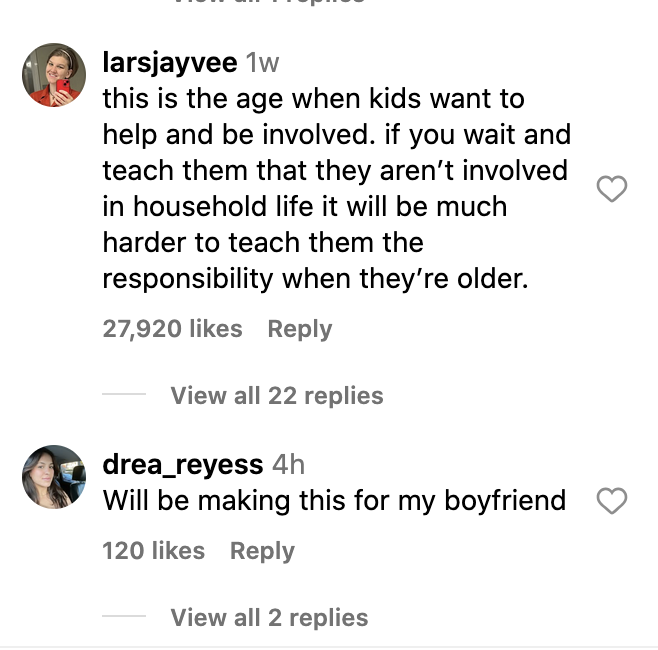 Positive comments on toddler folding laundry reel