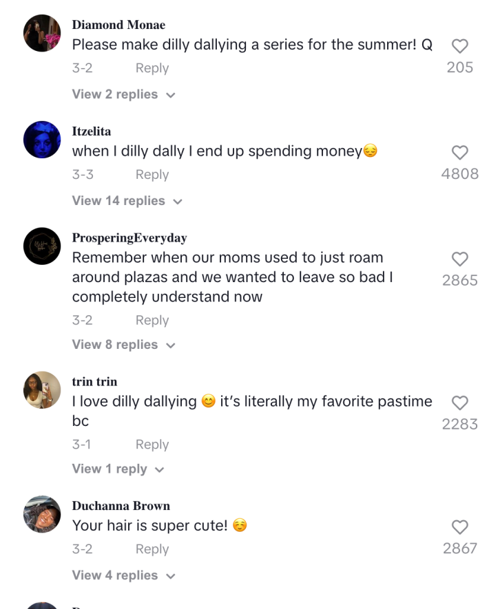 More positive dilly dallying comments